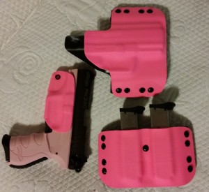Here we have another Walther using pink for the holster, magazine pouch and “Bikini” holster