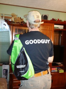 My GoodGuy t-shirt, sling bag, hat and Glock